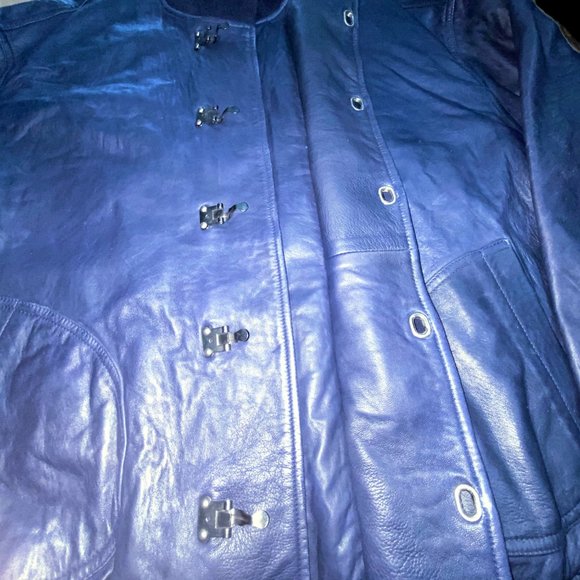 Polo Lauren Ralph Blue Bomber Large Leather Jacket - Picture 3 of 8